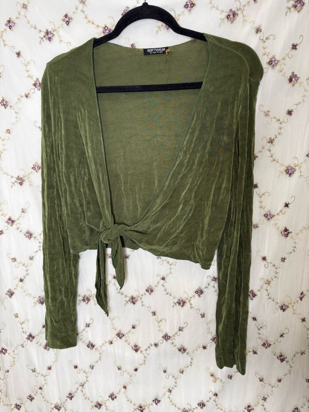 Tie-Front Crop Top in Olive Green by Softwear